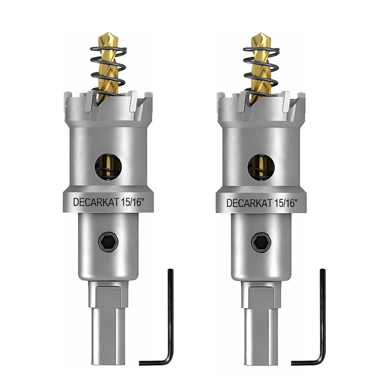 DECKRKAT Store 2-Pack 15/16" TCT Hole Saws for Hard Metal, Heavy Duty 24mm Tungsten Carbide Tipped Hole Cutters Set with Spring-Loaded Pilot Drill Bits for Stainless Steel, Metal, Iron, and Plastic. - Image 1